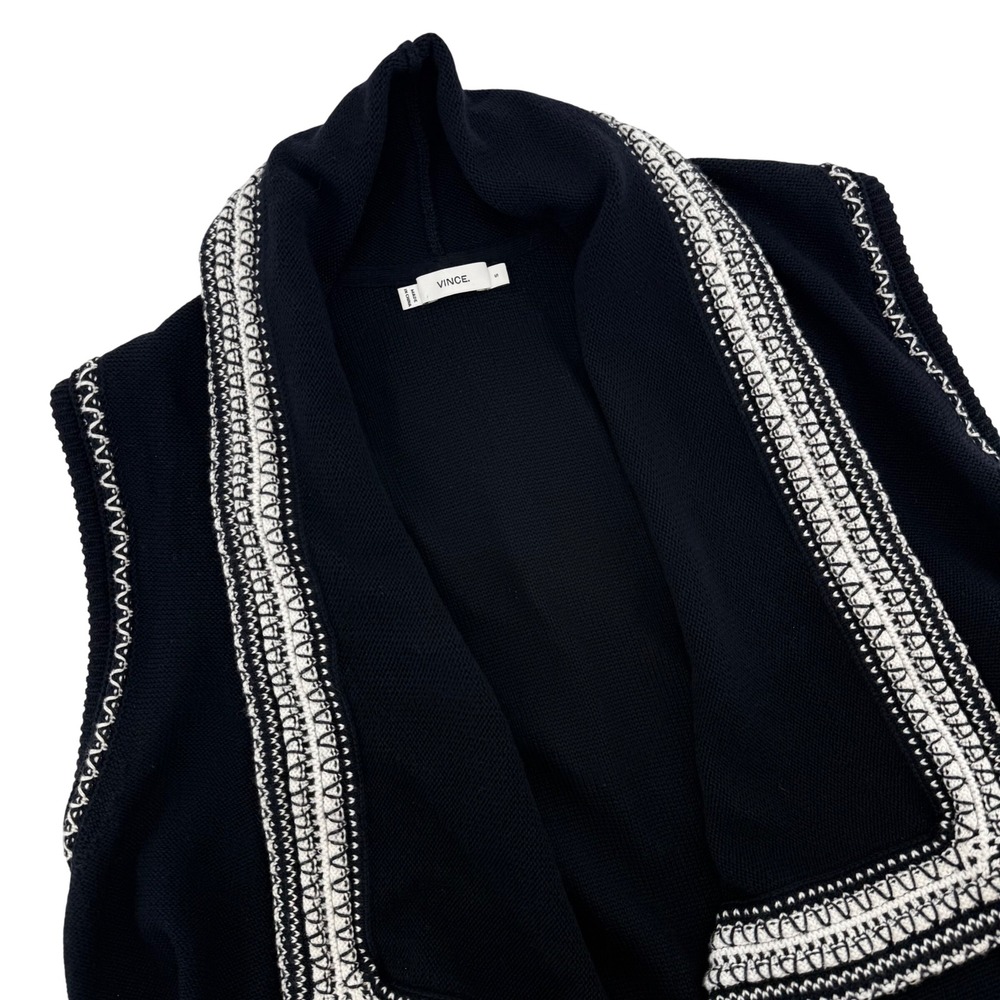 Vince Black Textured Drape‎ Front Cotton Knit Vest Womens Size Small